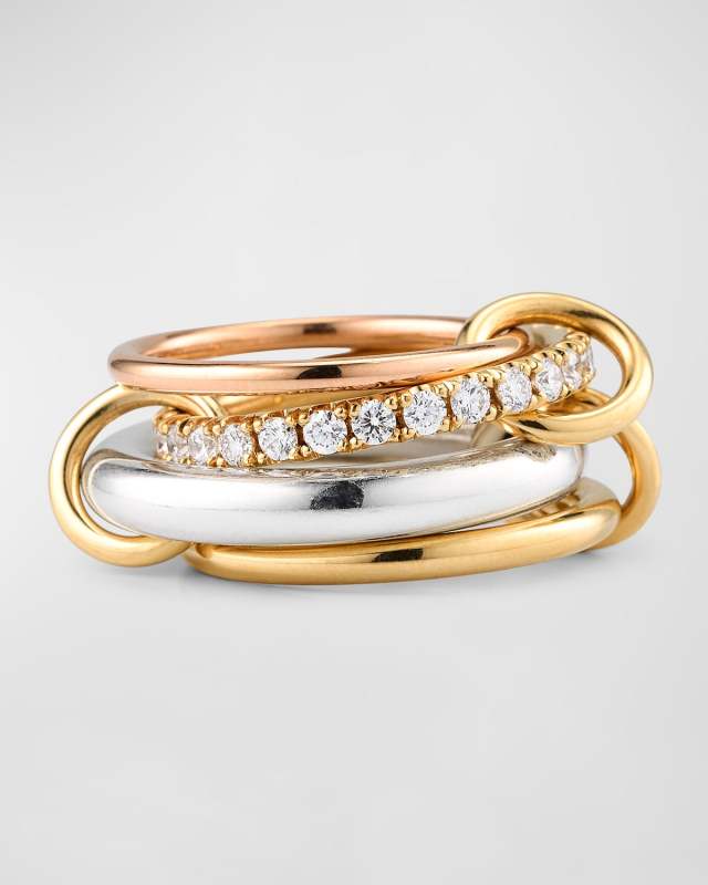18K Mixed Gold and Sterling Silver 4-Band Ring with Diamonds